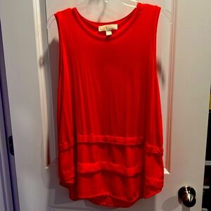 Michael Kors Sleeveless Tiered Mixed Media Top Coral Pink Size L